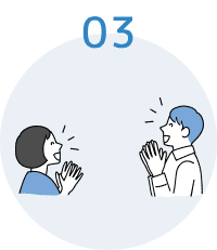 女性と男性が向かい合って笑顔で自分の両手を合わせて笑っているイラスト